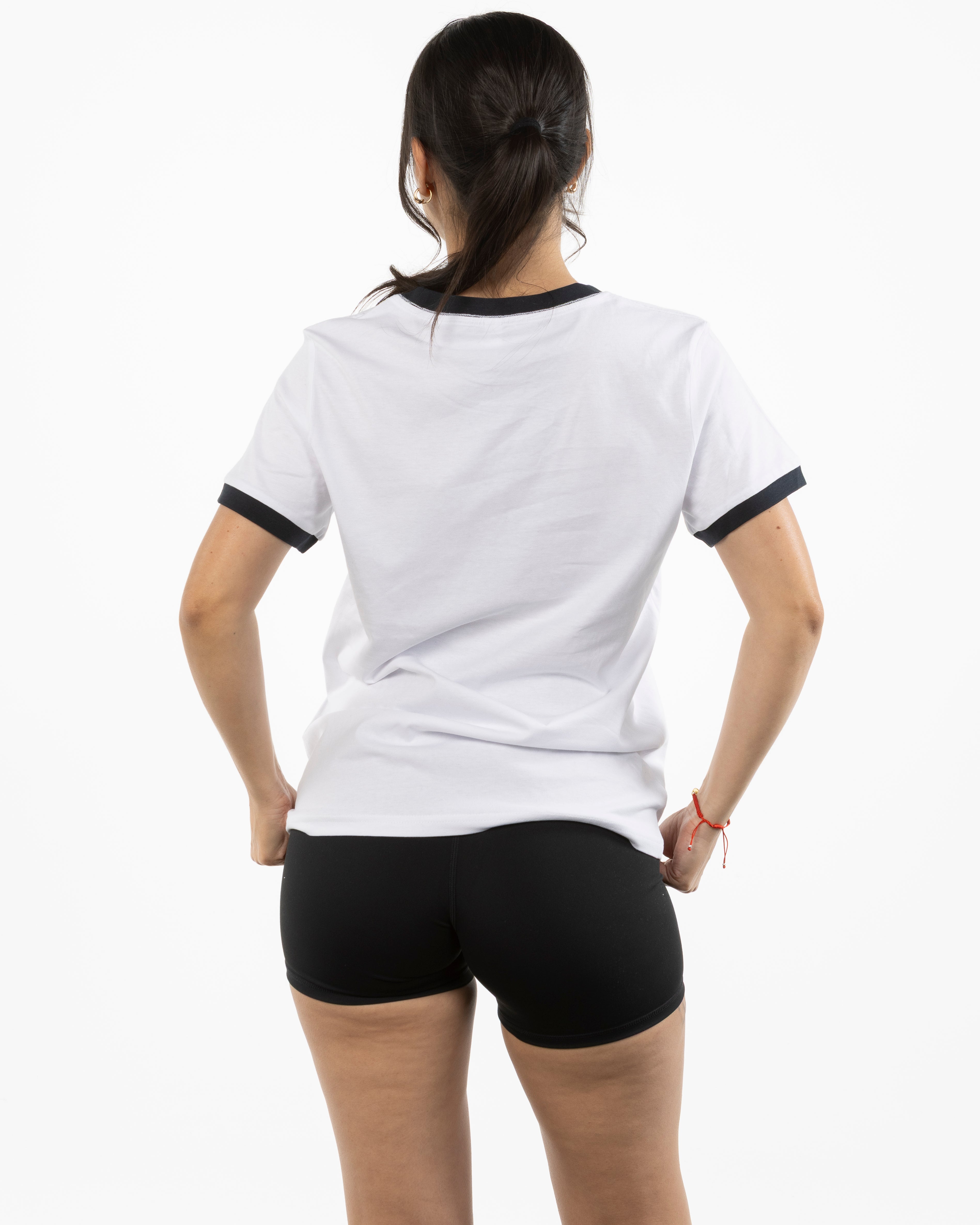 The Womens Ringer Tee - White / Navy - NSpiers - Front Neckline - Embroidered - Navy