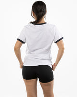 The Womens Ringer Tee - White / Navy - NSpiers - Front Neckline - Embroidered - Navy