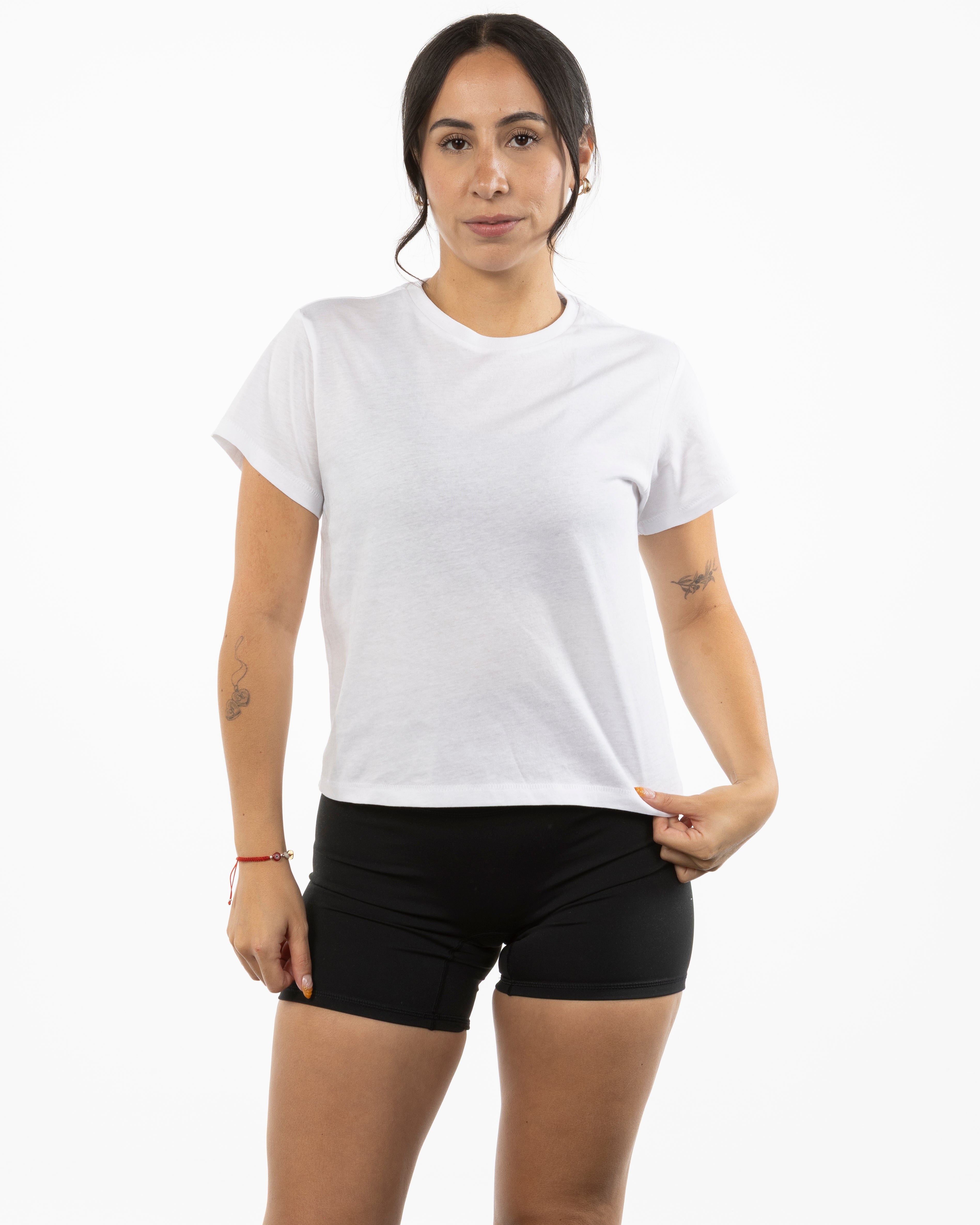 The Womens 7/8th Tee - White - Method Lagree - Left Chest Round - NO BG - & Center Back - Printed - Full Color