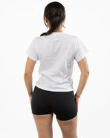 The Womens 7/8th Tee - White - Method Lagree - Left Chest Round - NO BG - & Center Back - Printed - Full Color