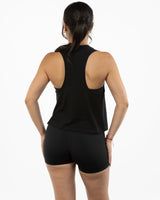 The Crop Muscle Racerback - Black - Neighborhood Barre - Center Chest Stacked - Printed - White
