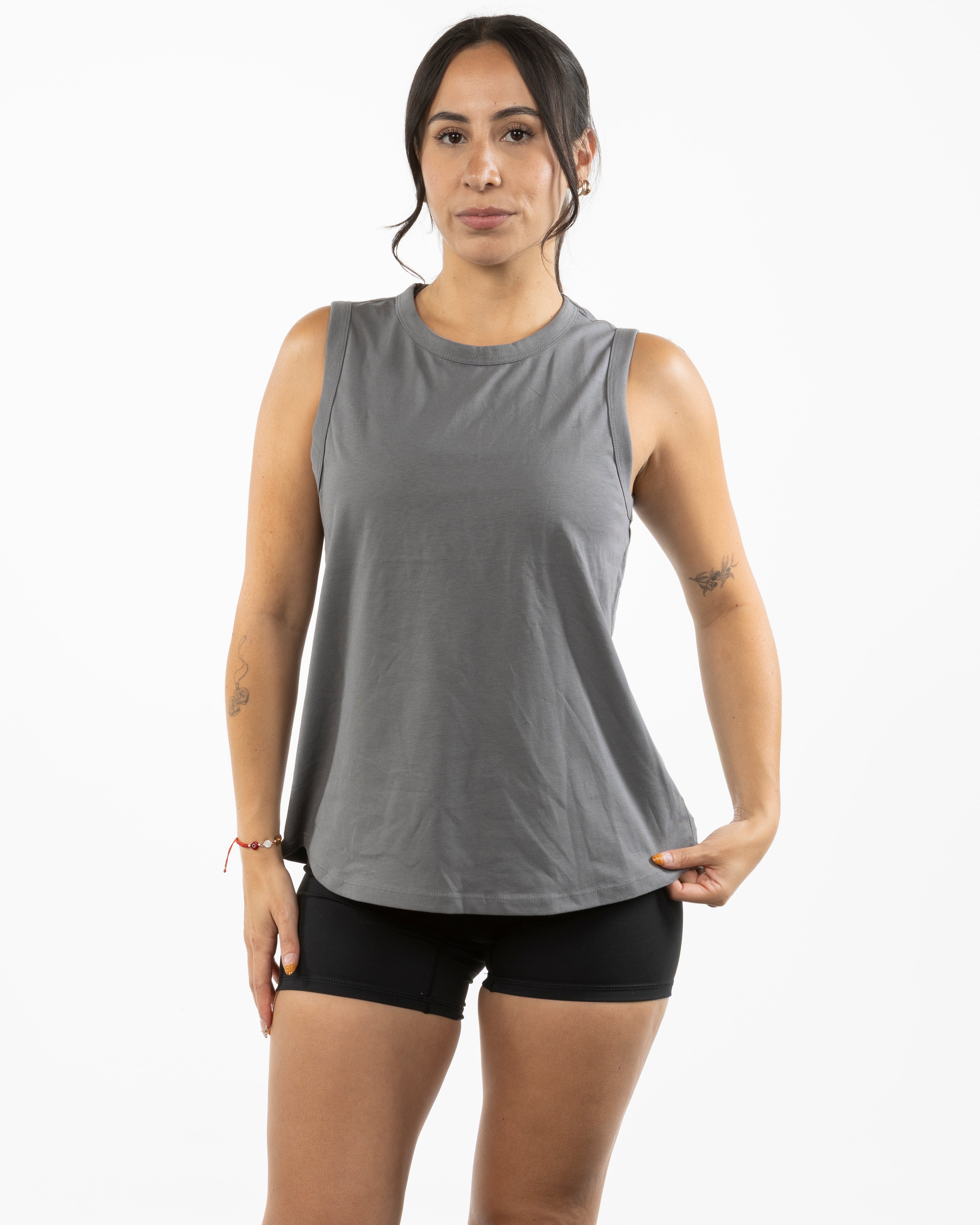 The Classic Full Length Tank - Shadow - Haus of Fitness - Center Chest - Printed - White