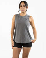 The Classic Full Length Tank - Shadow - Haus of Fitness - Center Chest - Printed - White