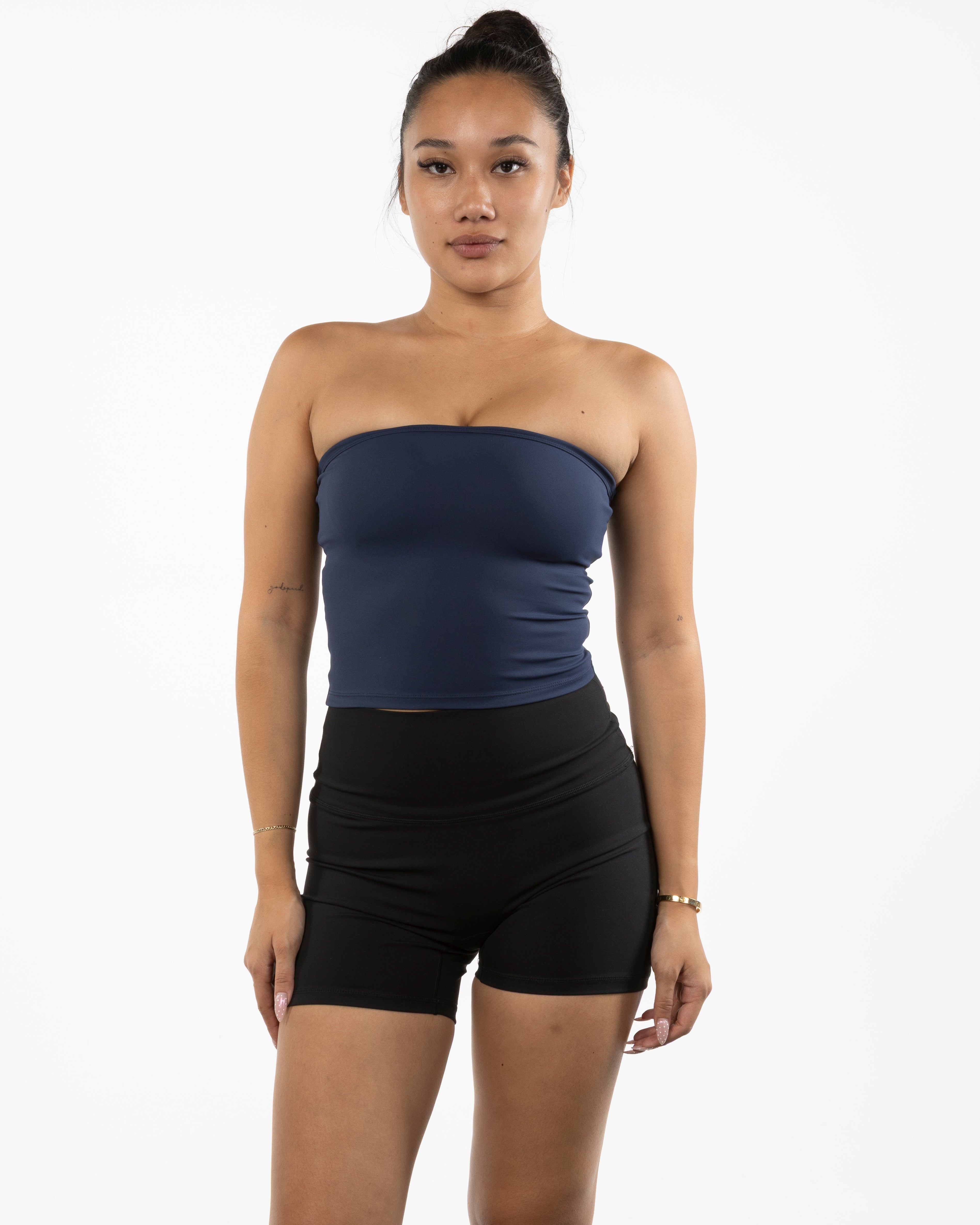 The Sporty Tube Top - Navy - Onyx Fit - Center Back - Printed - White