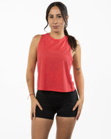 The Crop Muscle Racerback - Heather Red - Evolve Collective - Center Chest - Printed - White