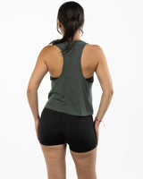 The Crop Muscle Racerback - Heather Forest - Evolve Collective - Center Chest - Printed - Tone on Tone