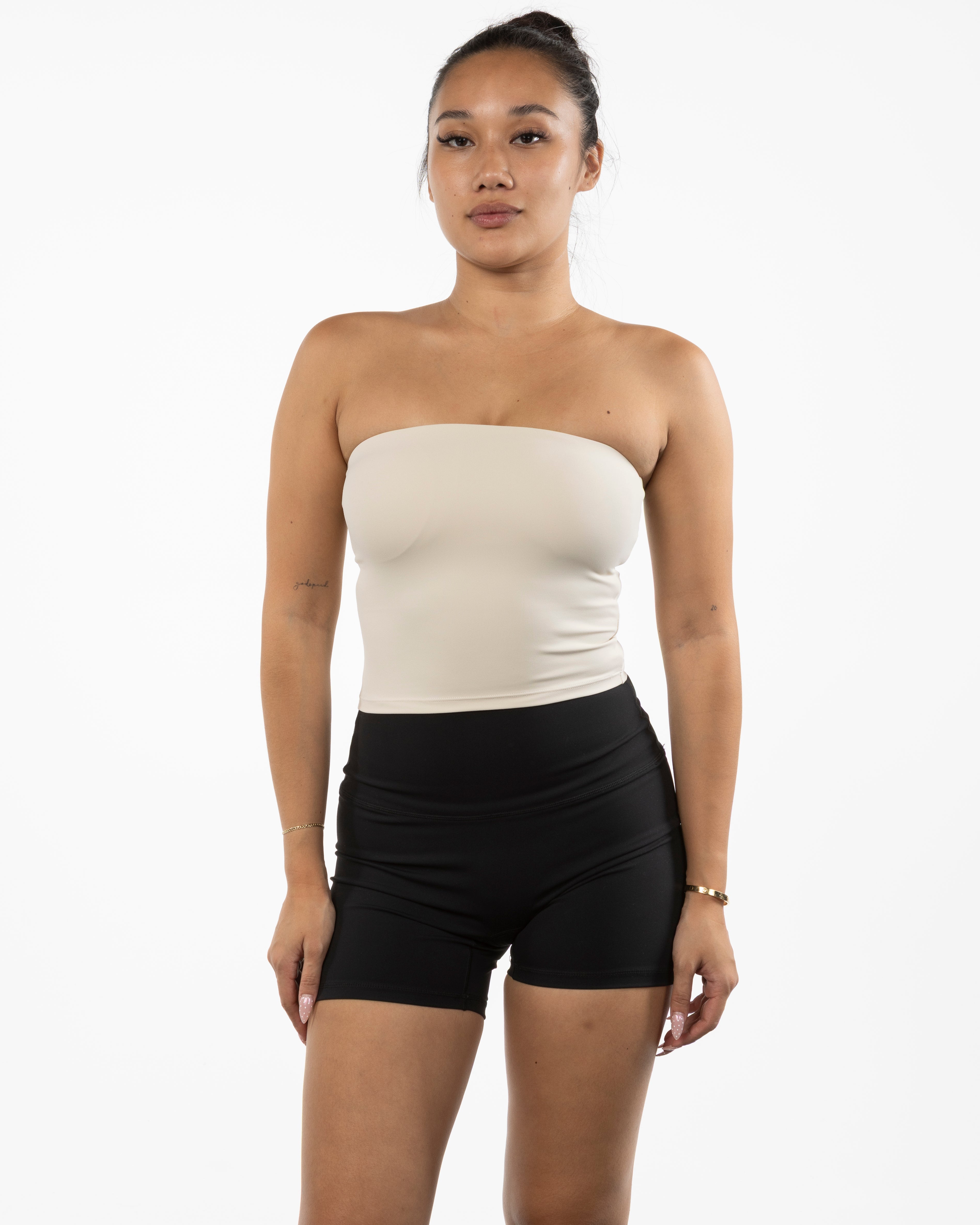 The Sporty Tube Top - Beige - Golden Hour - Upper Back - Printed - White