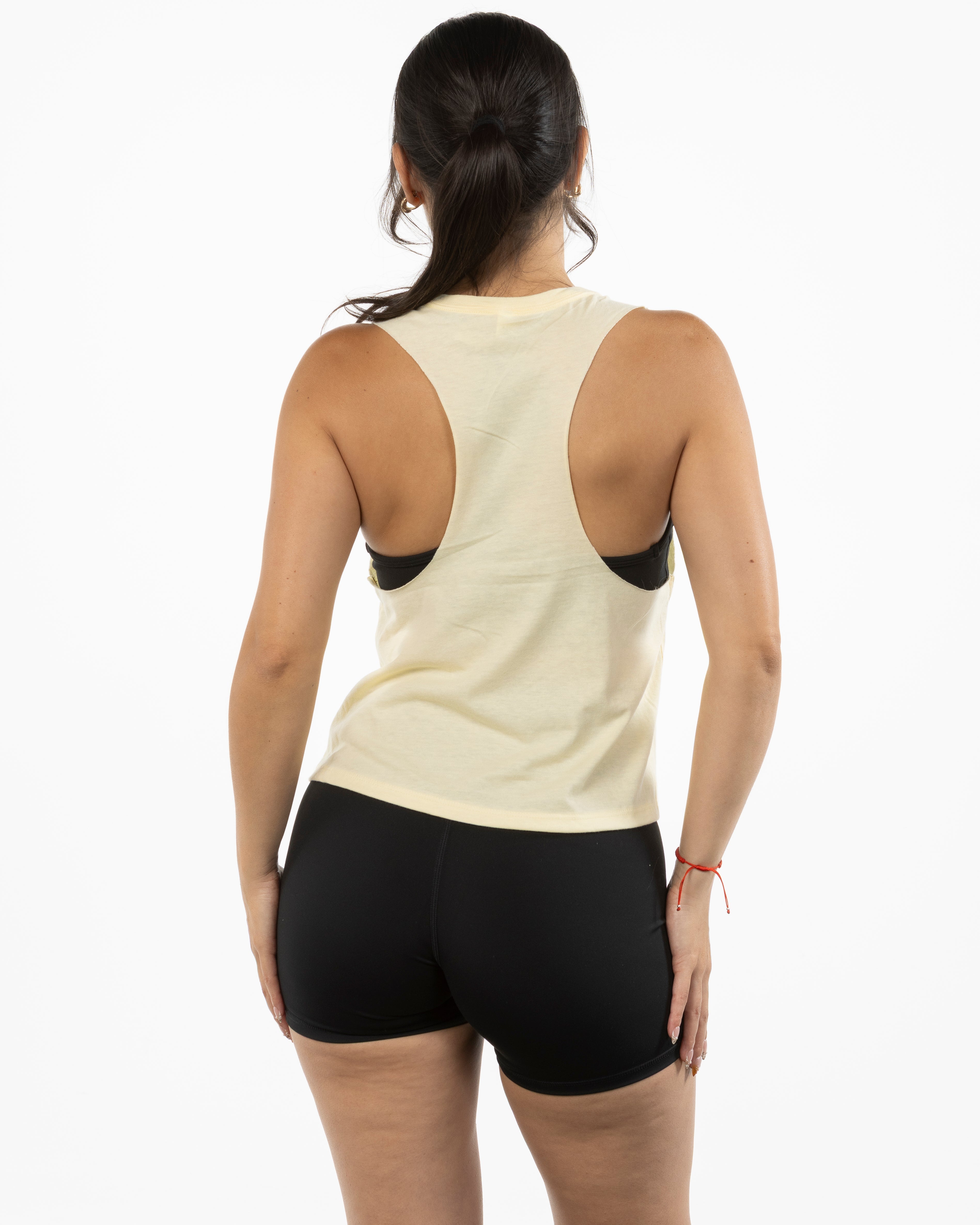 The Crop Muscle Racerback - Heather French Vanilla - Evolve Collective - Center Chest - Printed - Tone on Tone