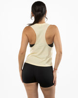 The Crop Muscle Racerback - Heather French Vanilla - Evolve Collective - Center Chest - Printed - Tone on Tone