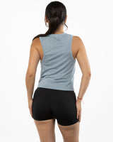 The Daily Crop Tank - Stonewash Denim - Movement With Chels - Center Chest & Back Neckline - Printed - Light Blue