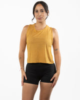 The Daily Crop Tank - Antique Gold - Sweat Circuit - Center Chest - Back Neckline - Printed - Full Color