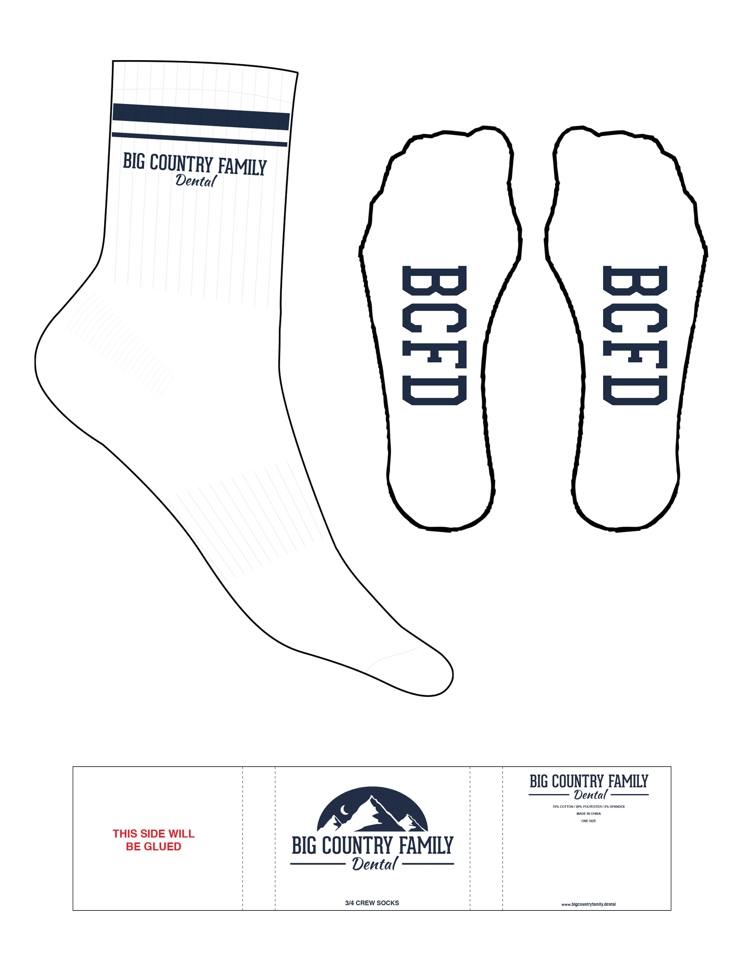 The 3/4 Crew Sock - White - BCFD - 2 Stripes Pageant Blue - Top Logo Stacked - Embroidered - Pageant Blue
