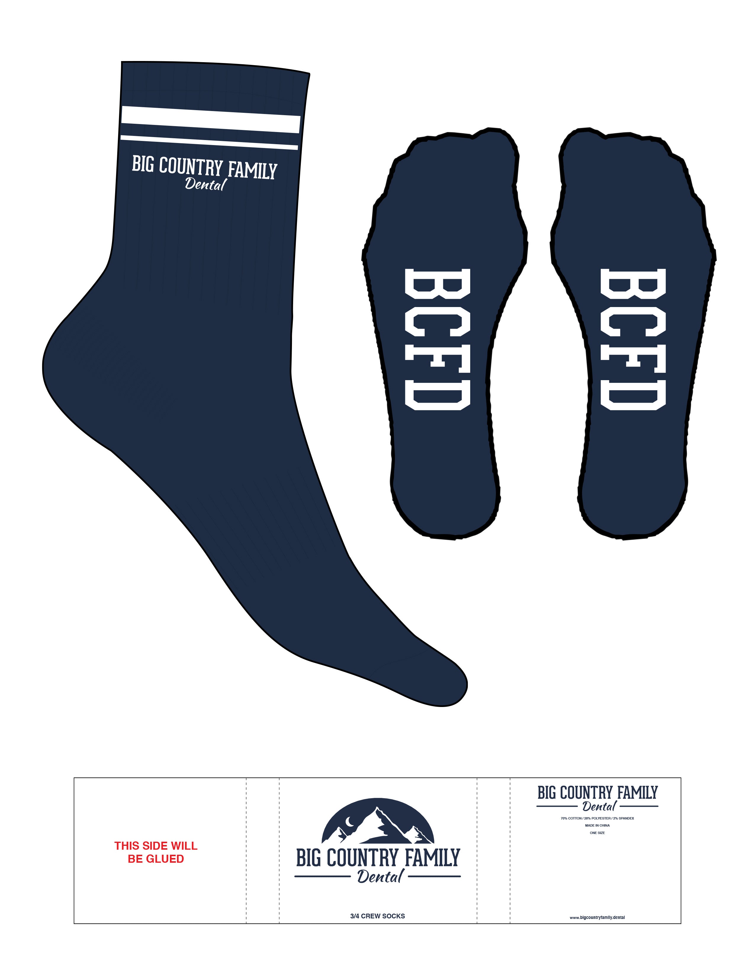 The 3/4 Crew Sock - Pageant Blue - BCFD - 2 Stripes White - Top Logo Stacked - Embroidered - White
