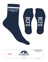The 3/4 Crew Sock - Pageant Blue - BCFD - 2 Stripes White - Top Logo Stacked - Embroidered - White