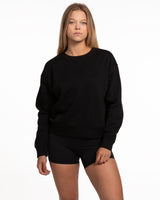 The Womens Crewneck - Black - Sōle - Front Neckline - Embroidered - Red
