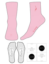 The 3/4 Crew Sock - Pink - B Long Pilates - Top & Sole Logo EMB- Toe Logo Printed - Dark Pink - Heart Grip - Dark Pink