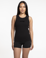 The Ribbed Full Length Tank - Black - Training Club - Center Chest - Embroidered - Tone on Tone