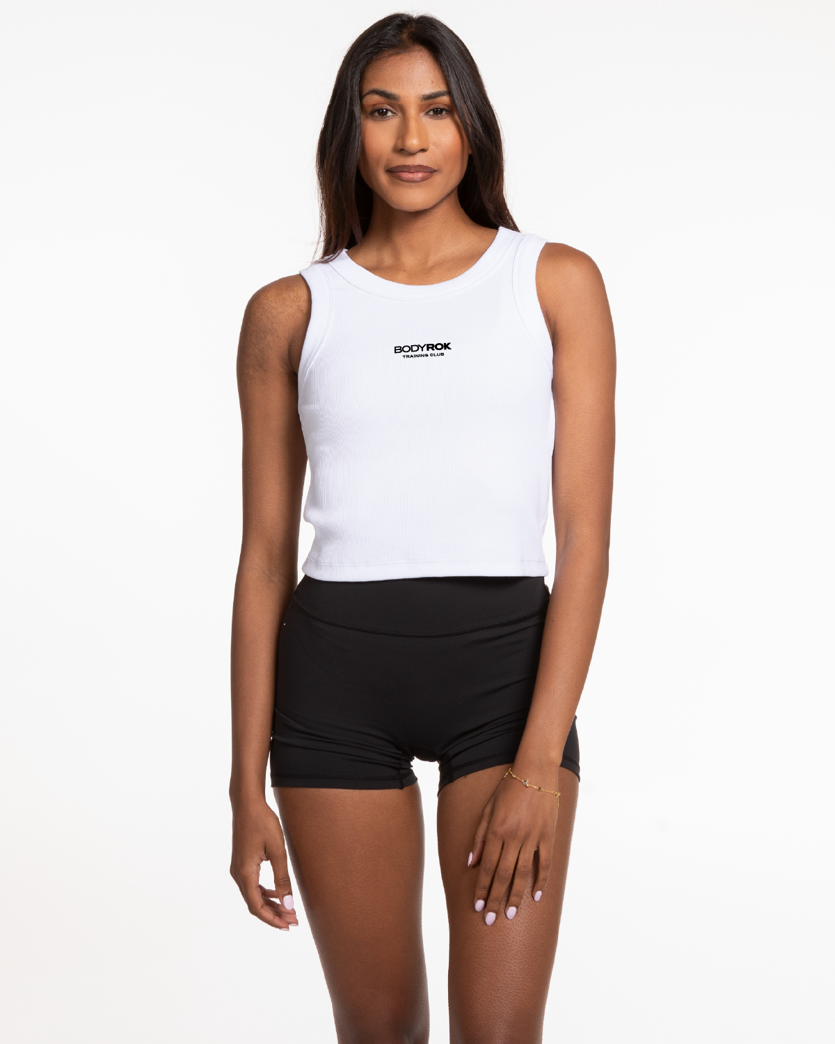 The Ribbed Crop Tank - White - Training Club - Center Chest Stacked - Embroidered - Black