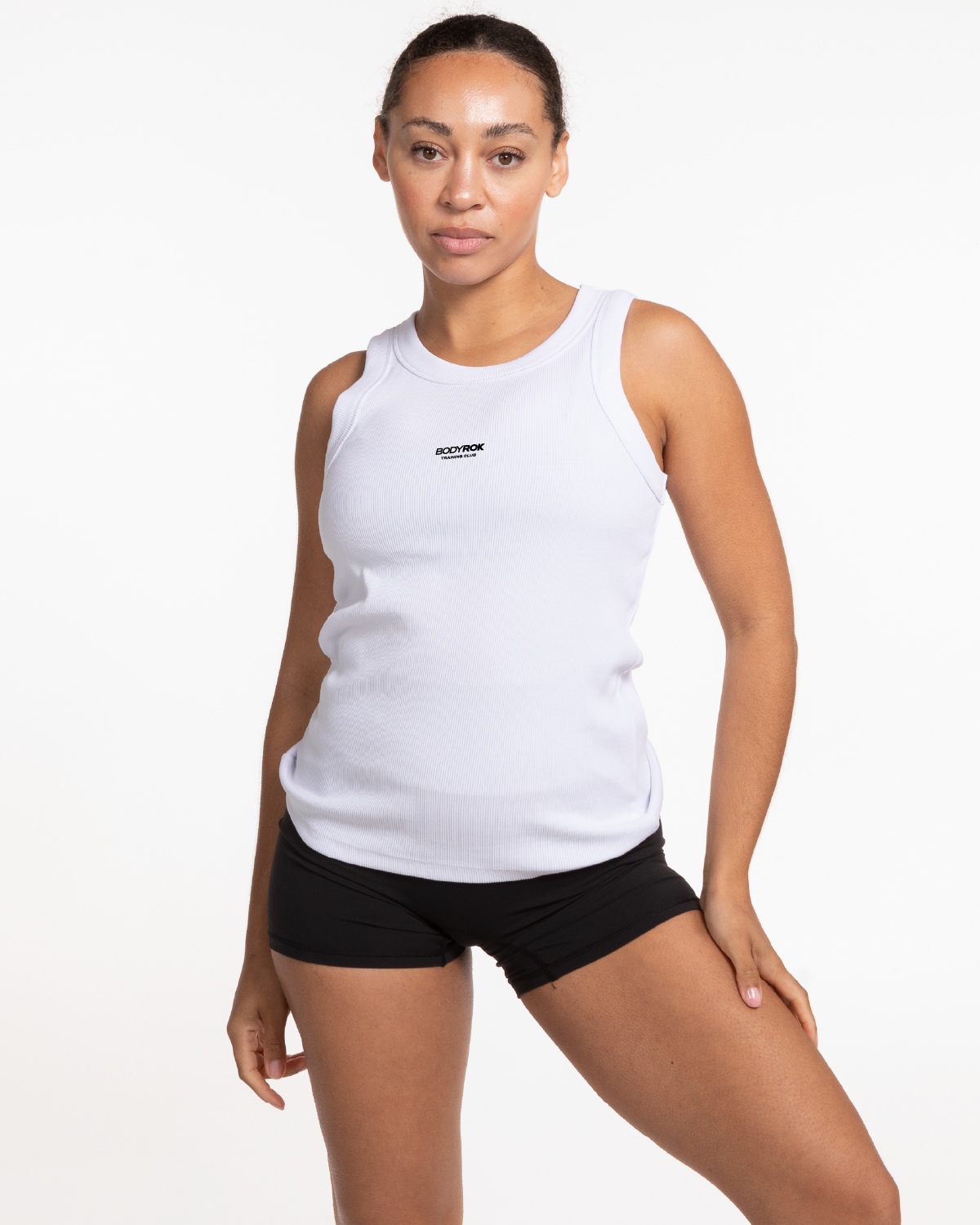 The Ribbed Full Length Tank - White - Training Club - Center Chest Stacked - Embroidered - Black
