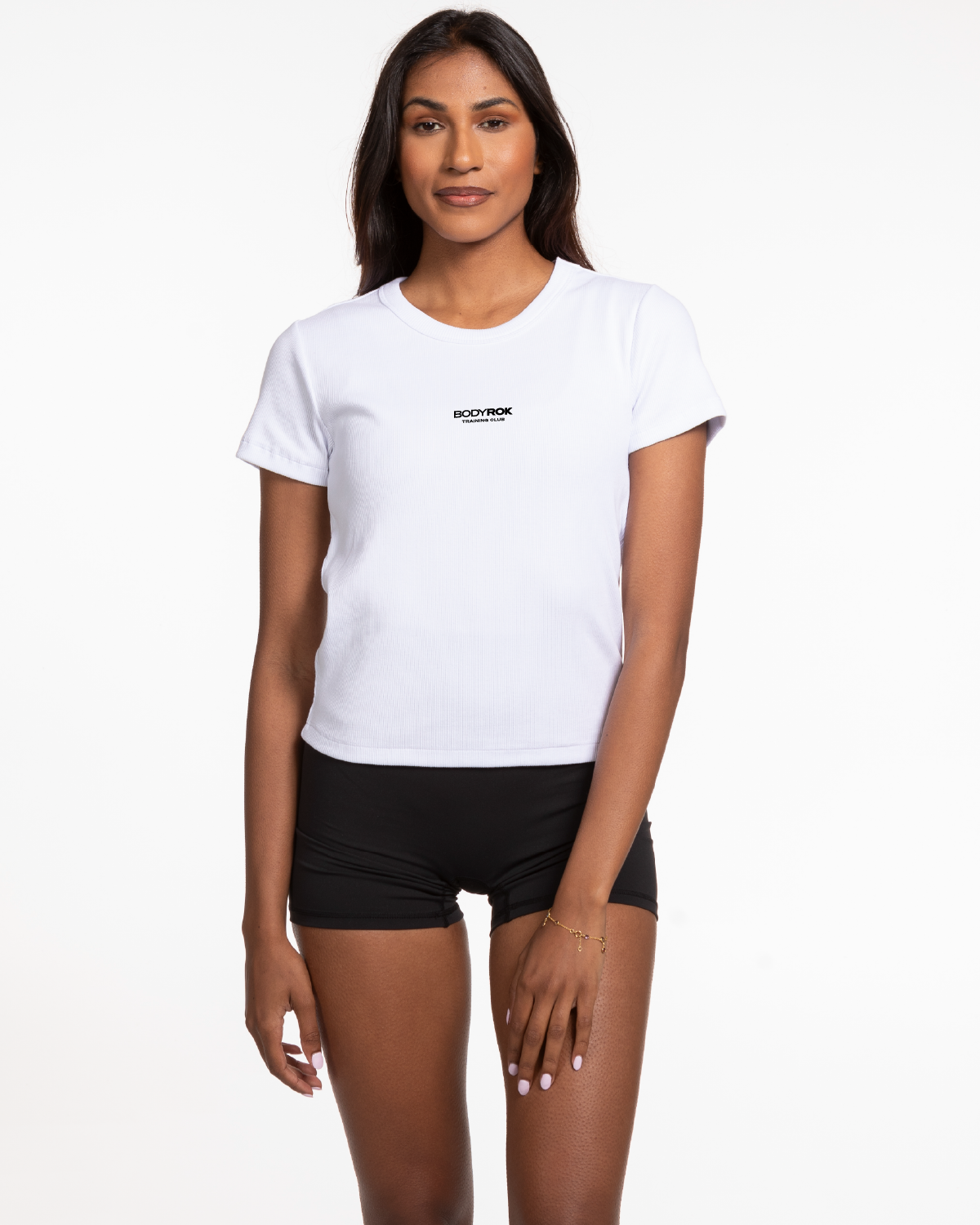 The Ribbed Baby Tee - White - Training Club - Center Chest Stacked - Embroidered - Black