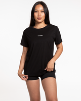 The Womens Tee - Black - Training Club - Center Chest & Back Center Stacked - Printed - White