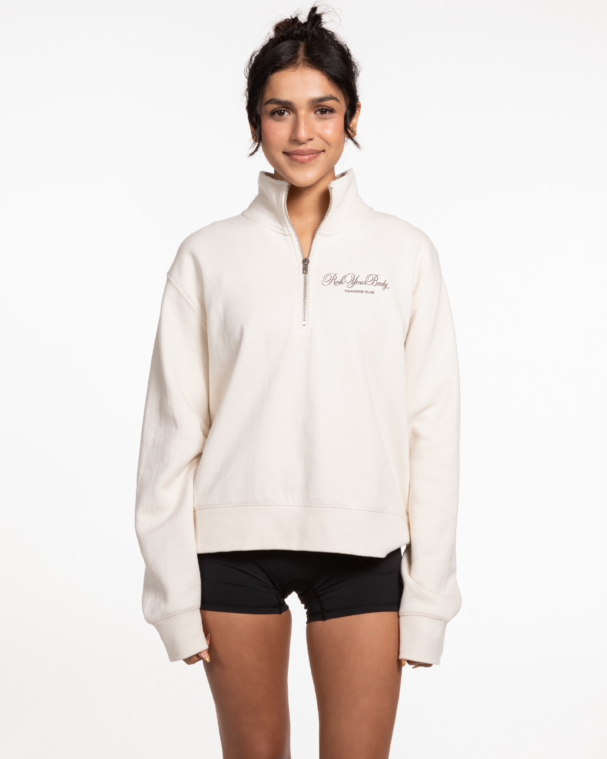 The Womens 1/4 Zip - Off White - Training Club - Left Chest Stacked - Embroidered - Mushroom