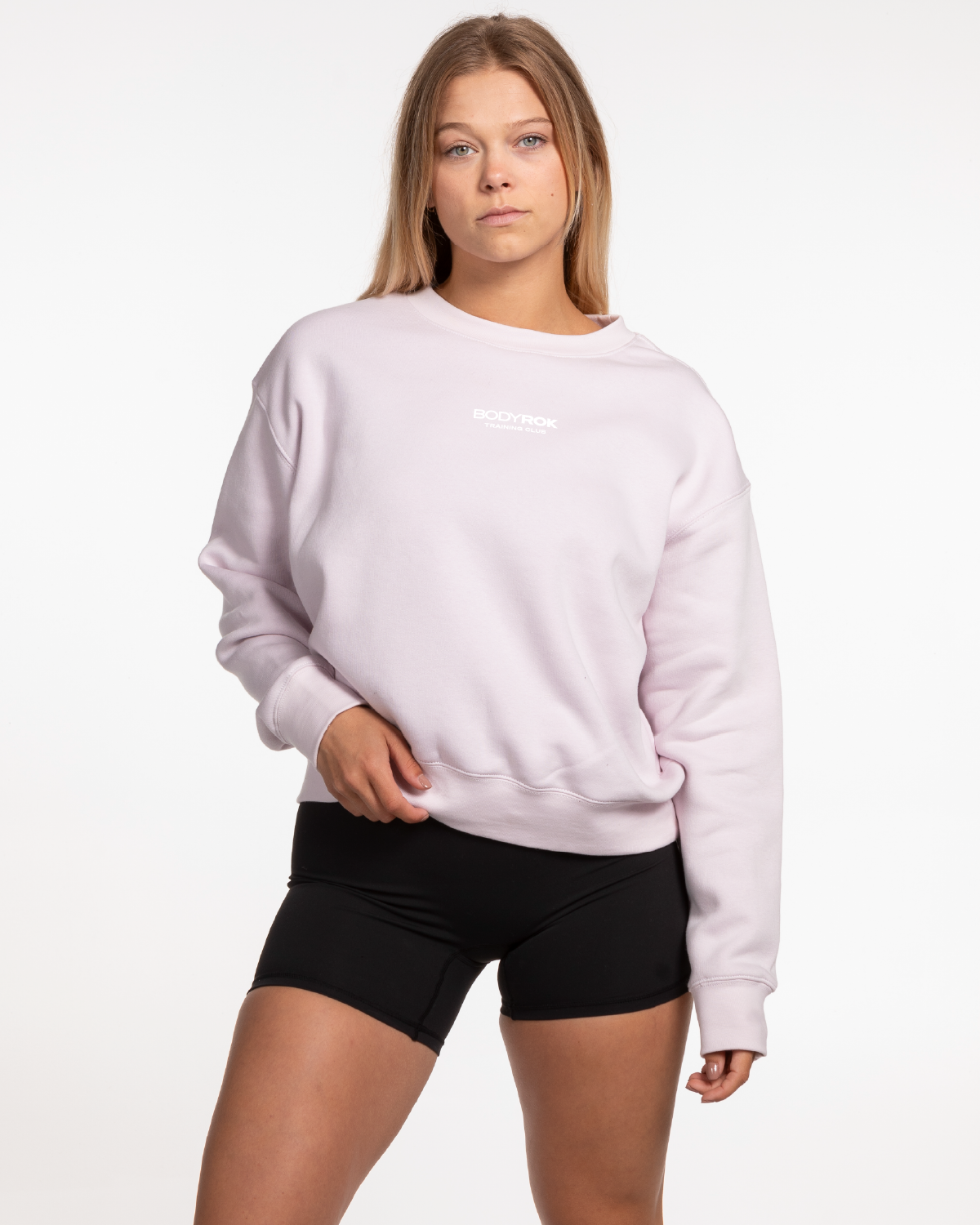 The Womens Crewneck - Orchid - Training Club - Center Chest Stacked - Printed - White