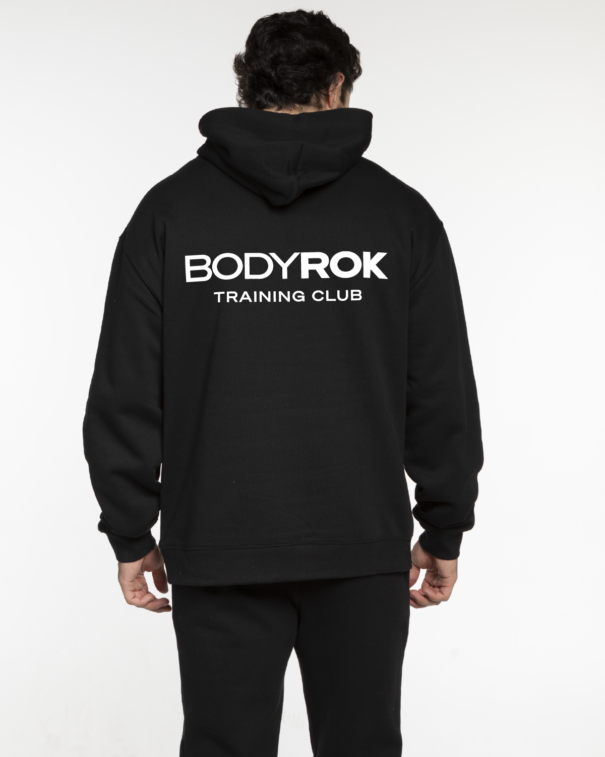 The Mens Hoodie - Black - Training Club - Center Chest - Back Stacked - Printed - White