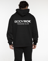 The Mens Hoodie - Black - Training Club - Center Chest - Back Stacked - Printed - White