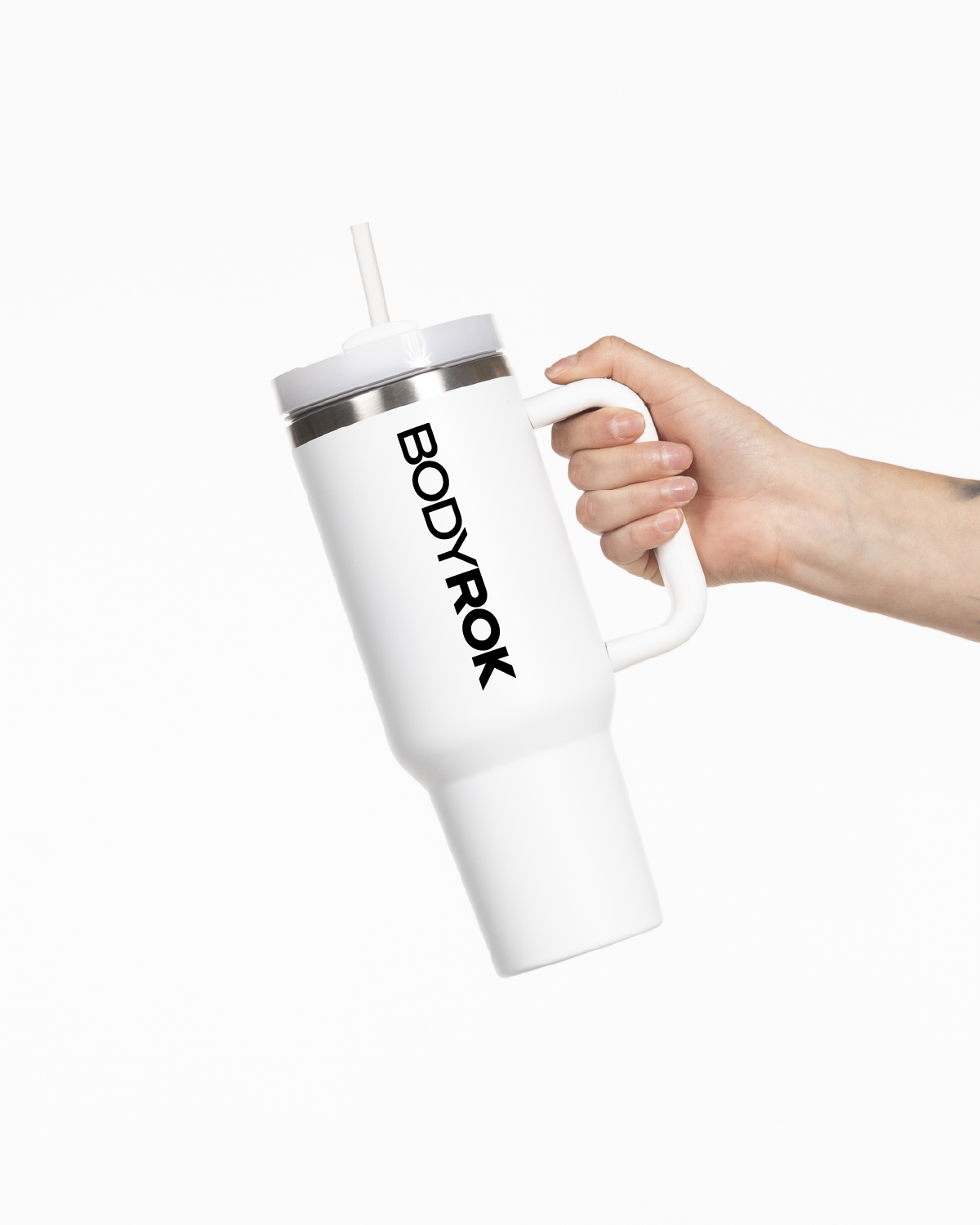 The Tumbler Cup - White - Training Club - Front Vertical Text - "Bodyrok" Logo - Printed - Black