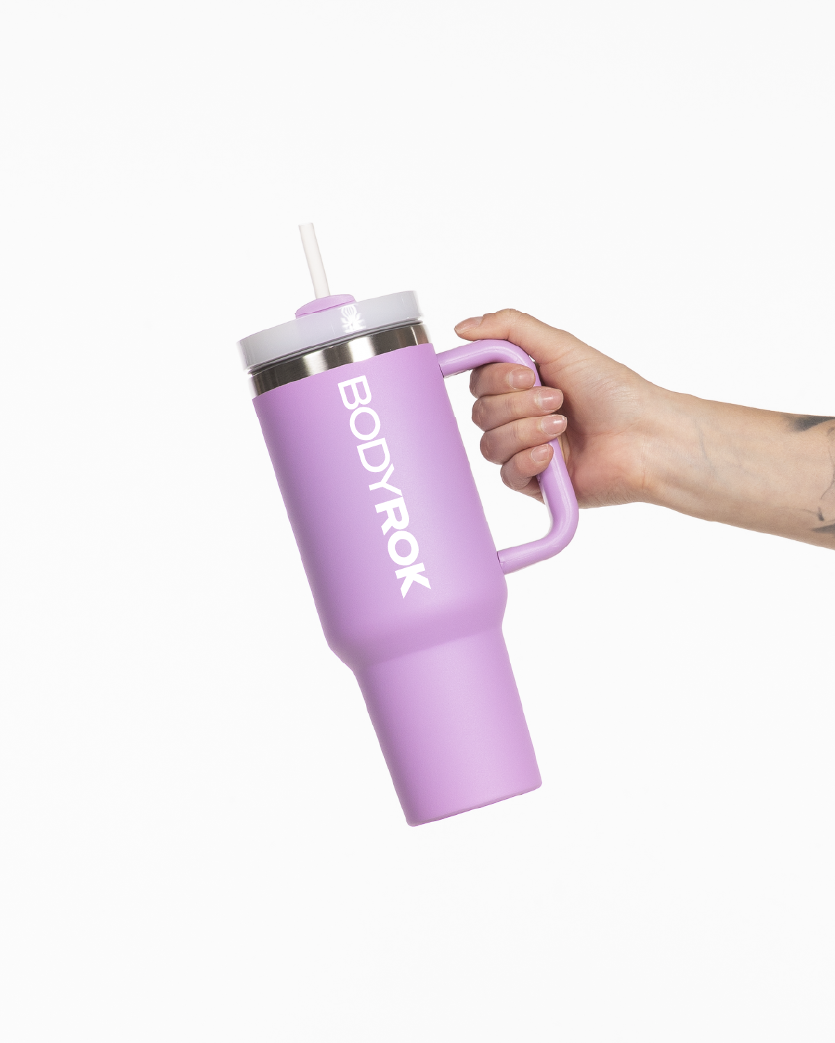 The Tumbler Cup - Lavender - Training Club - Front Vertical Text - "Bodyrok" Logo - Printed - White