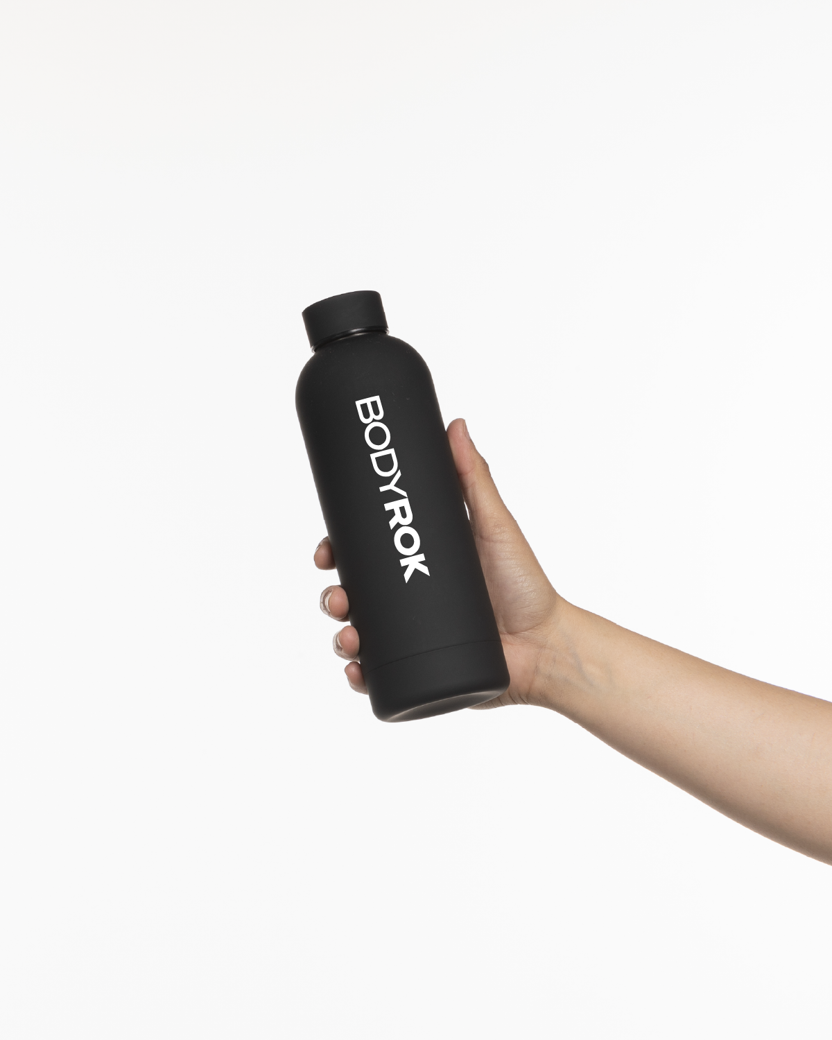 The Water Bottle - Black - Training Club - Front Vertical Text - "Bodyrok" Logo - Printed - White