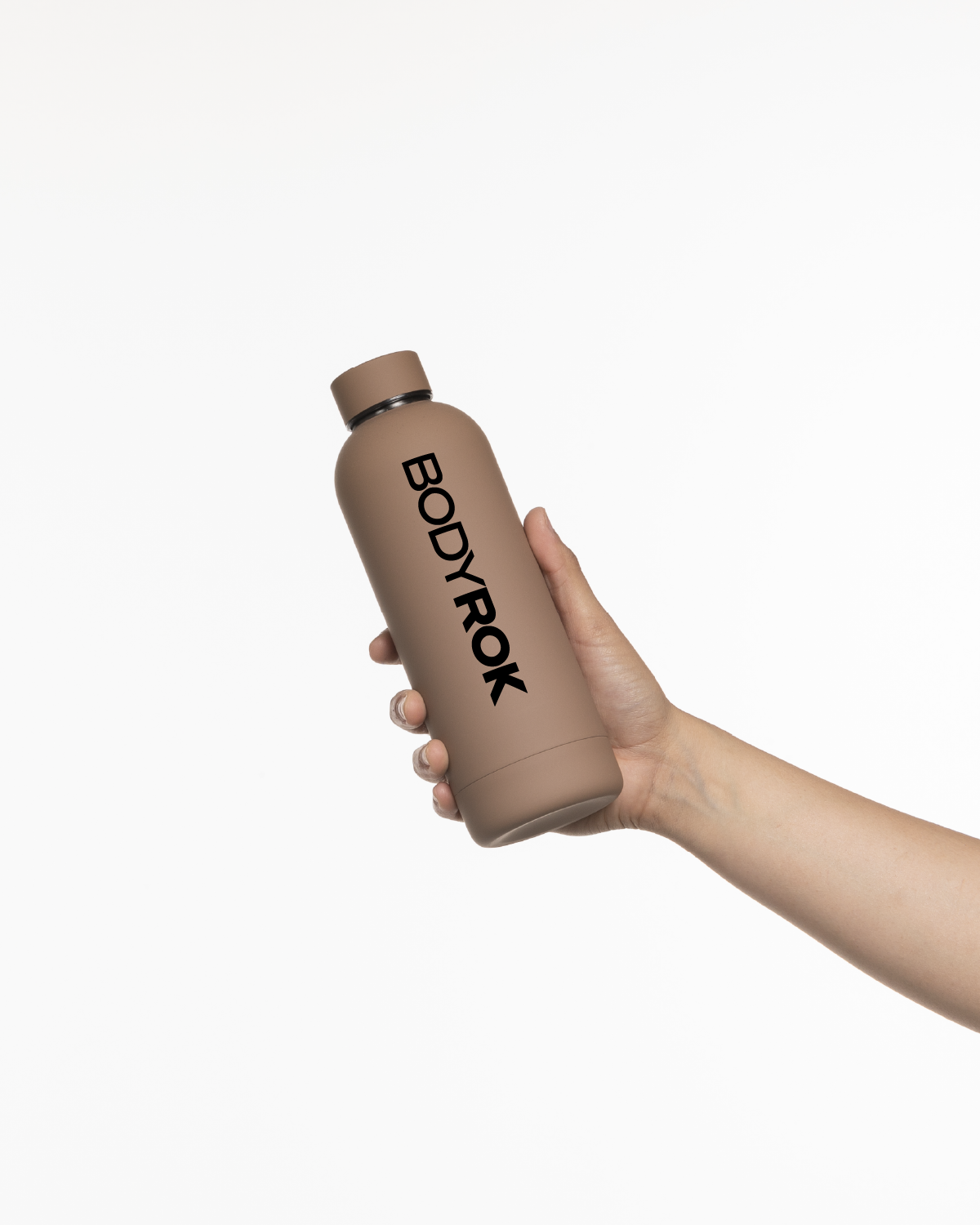 The Water Bottle - Latte - Training Club - Front Vertical Text - "Bodyrok" Logo - Printed - Black