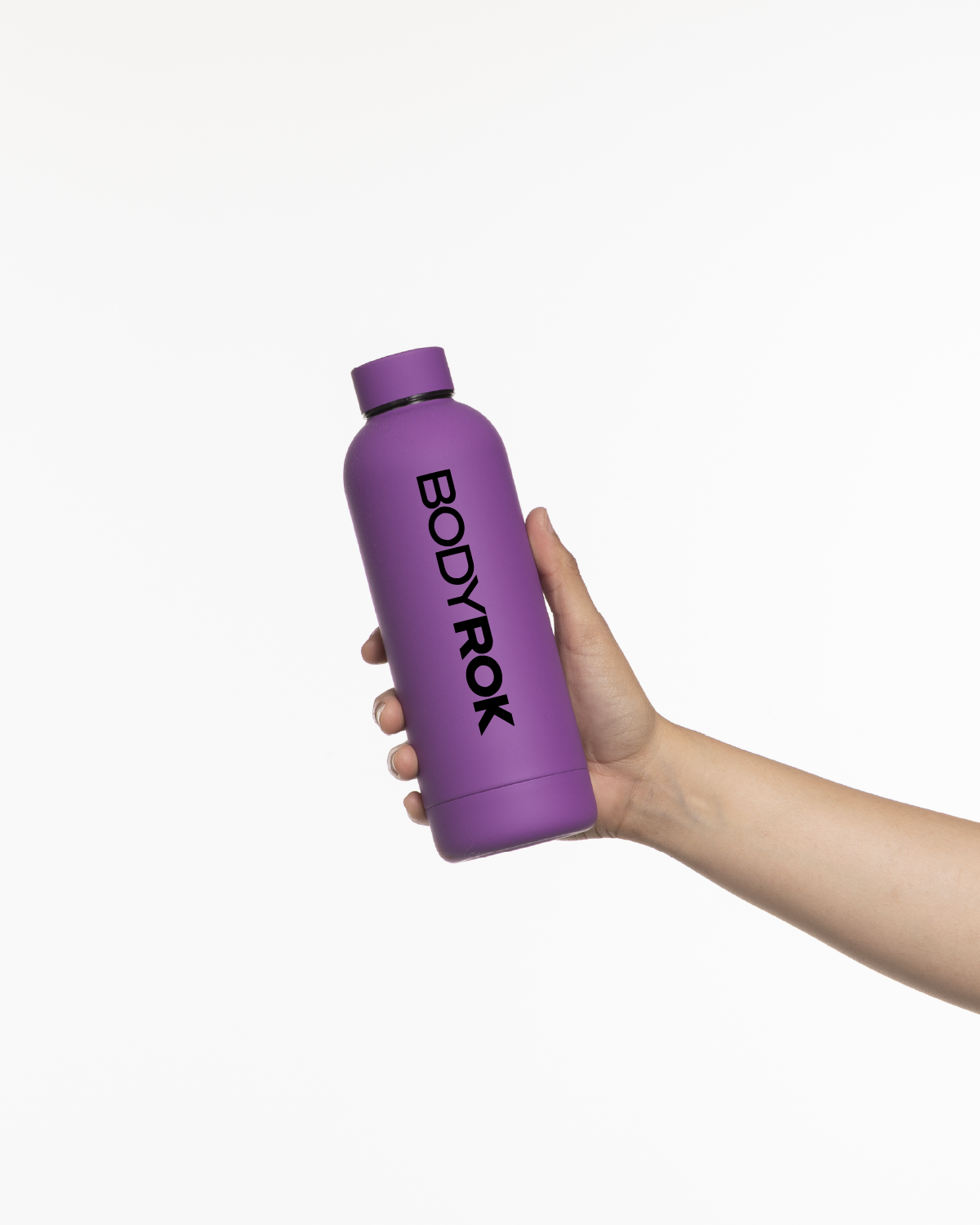The Water Bottle - Purple - Training Club - Front Vertical Text - "Bodyrok" Logo - Printed - Black
