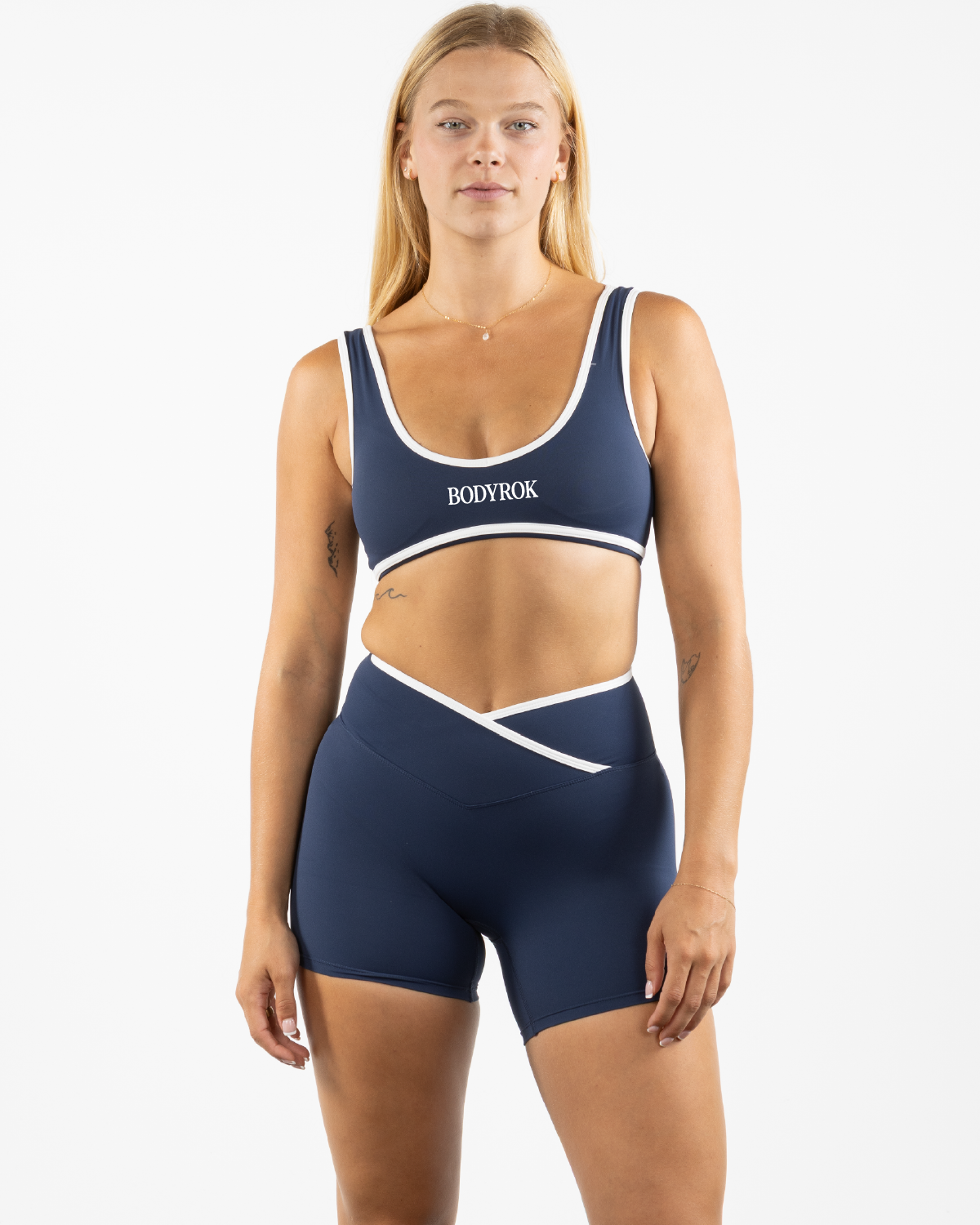 The Piped Bra - Navy - Summer 2026 - Center Chest - Printed - White