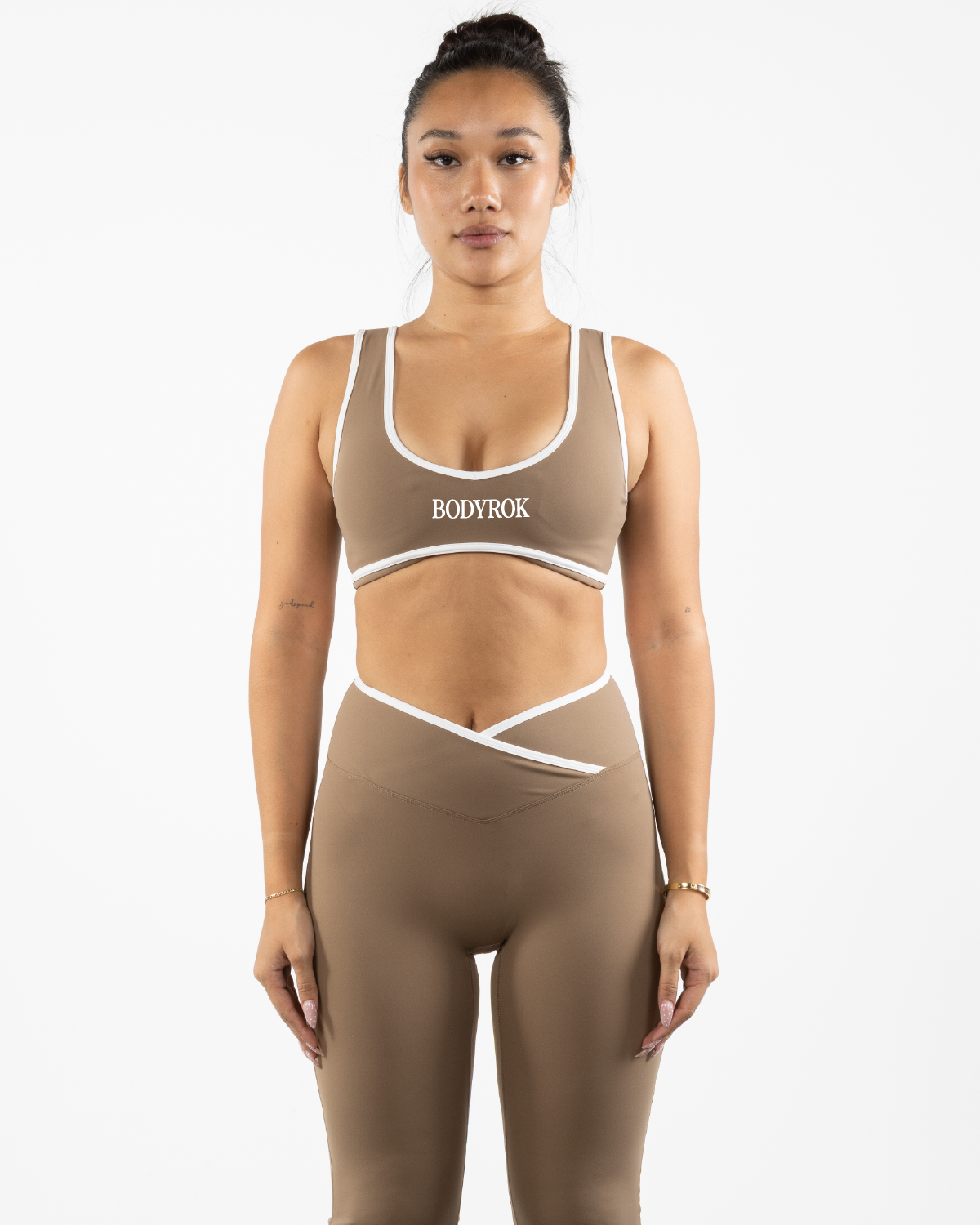The Piped Bra - Brown - Summer 2026 - Center Chest - Printed - White