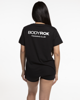 The Womens Tee - Black - Bodyrok Employee - Center Chest & Back Stacked - Printed - White