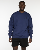 The Mens Crewneck - Cobalt - Bodyrok Employee - Left Chest & Back Stacked - Printed - Black
