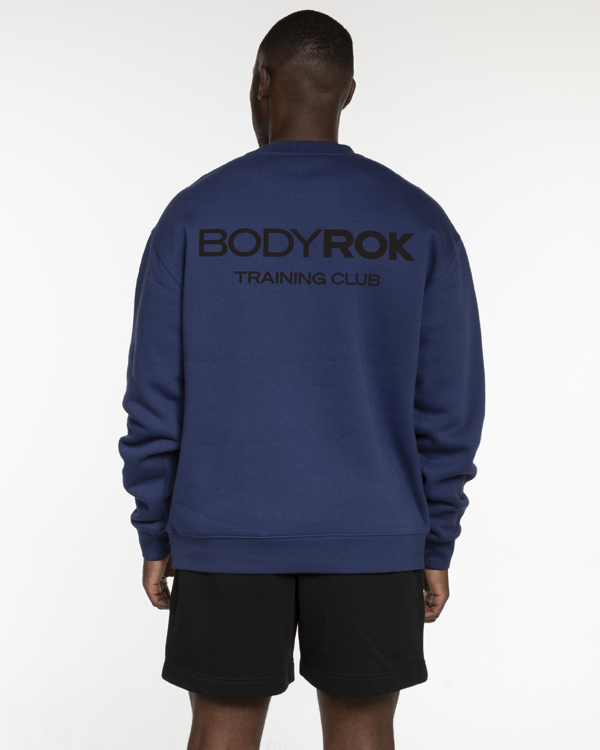 The Mens Crewneck - Cobalt - Bodyrok Employee - Left Chest & Back Stacked - Printed - Black