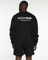 The Mens Crewneck - Black - Bodyrok Employee - Left Chest & Back Stacked - Printed - White
