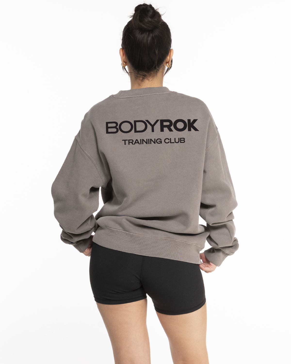 The Mens Crewneck - Washed Gray - Bodyrok Employee - Left Chest & Back Stacked - Printed - Black