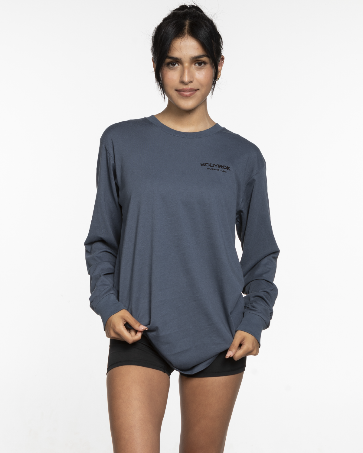The Mens Long Sleeve - Petrol - Bodyrok Employee - Left Chest Stacked - Printed - Black