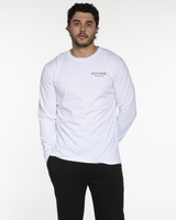 The Mens Long Sleeve - White - Bodyrok Employee - Left Chest Stacked - Printed - Storm Gray