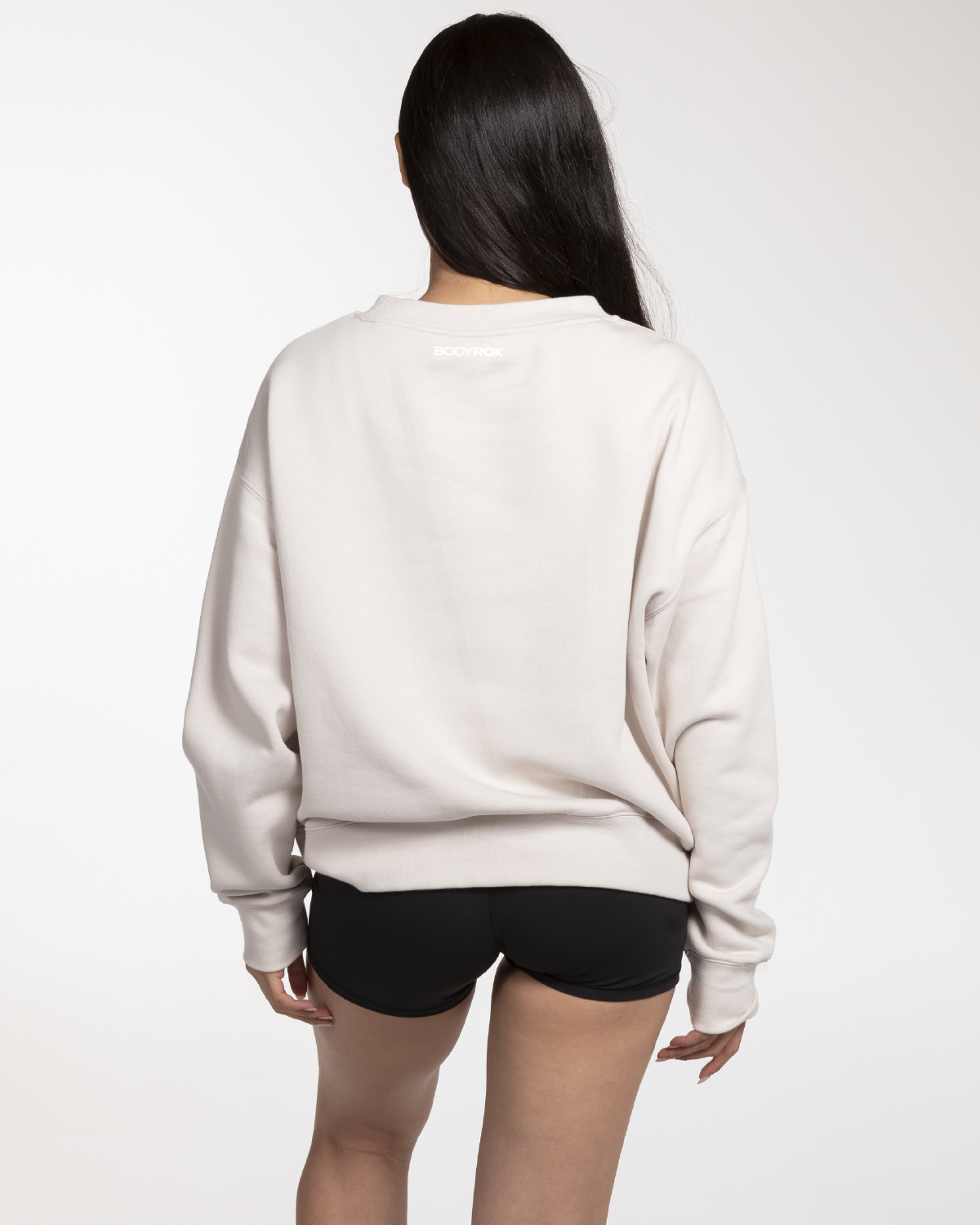 The Womens Crewneck - Bone - Bodyrok Employee - Left Chest & Back Neckline - Printed - White