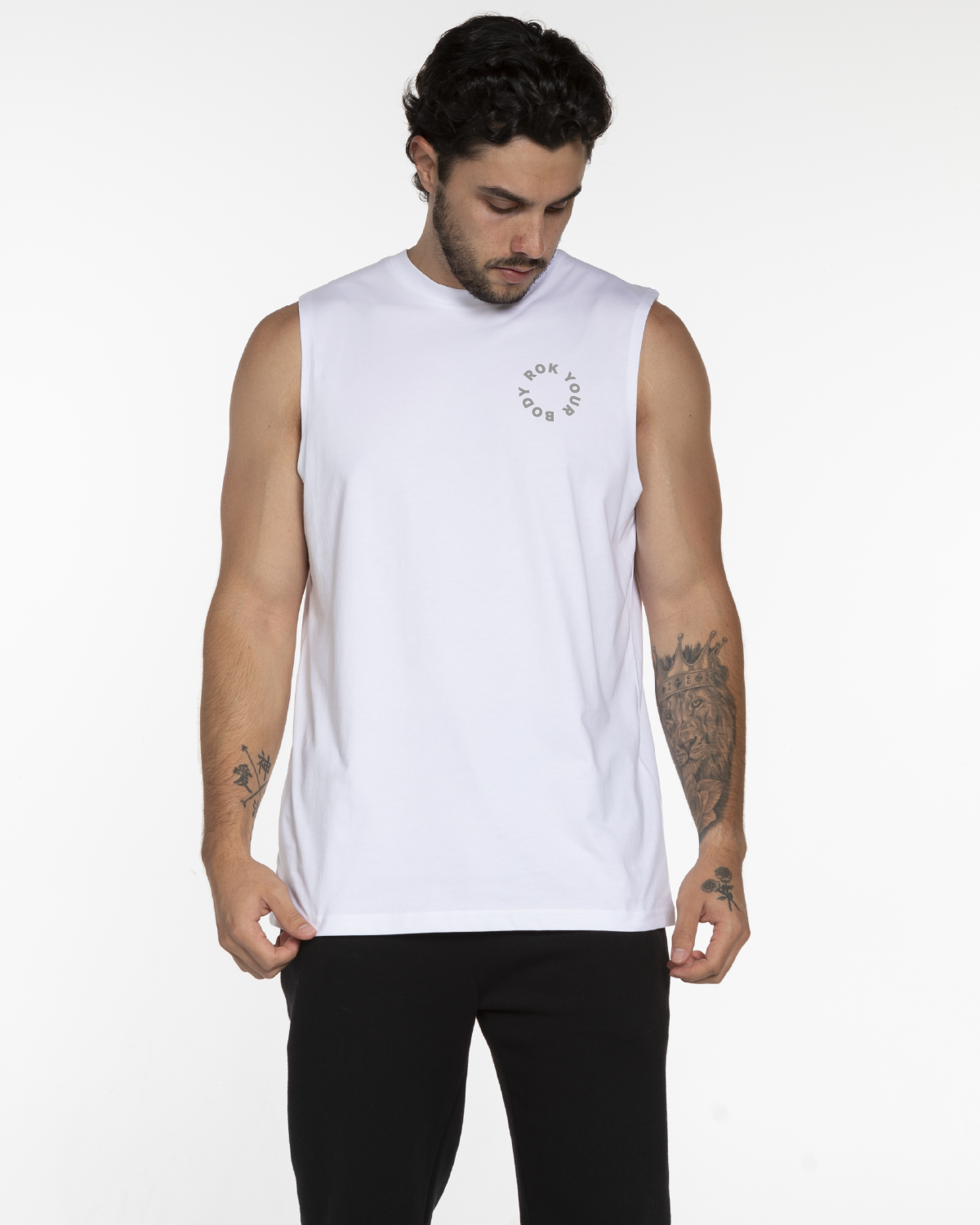 The Mens Classic Tank - White - Bodyrok Employee - Left Chest & Back Neckline - Printed - Storm Gray