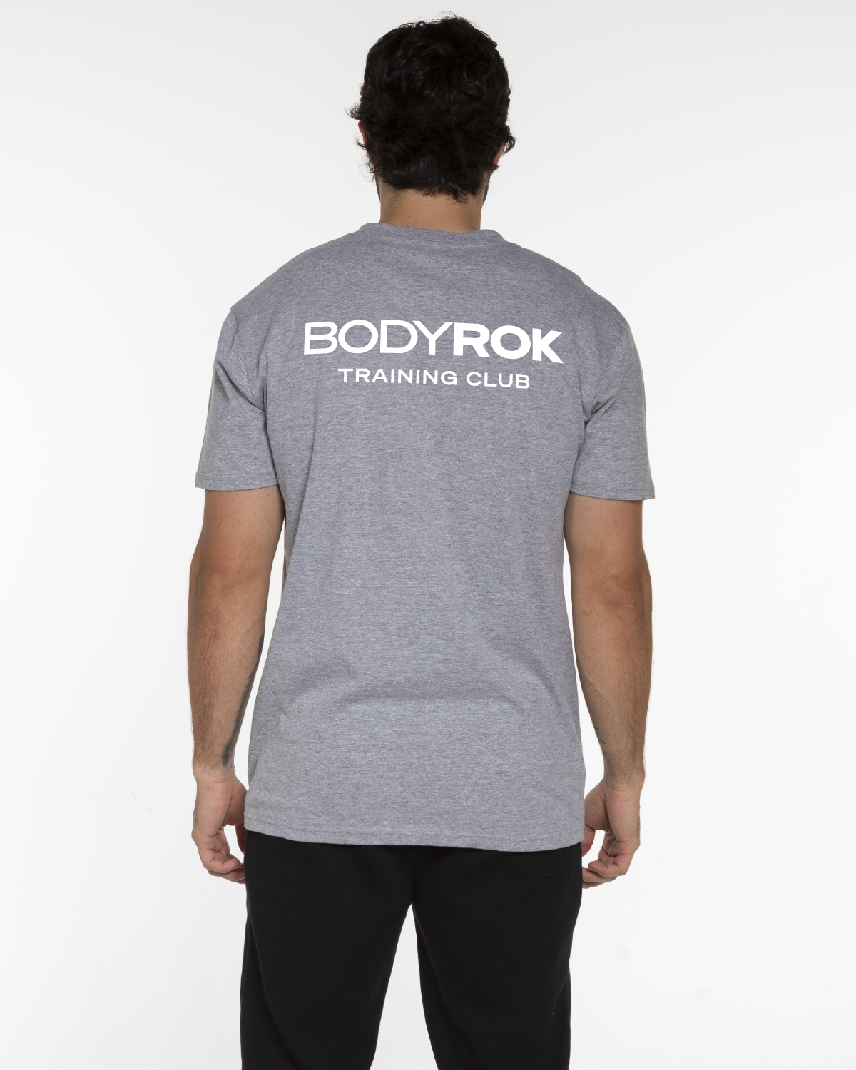 The Mens Tee - Heather  - Bodyrok Employee - Center Chest & Back Stacked - Printed - White