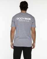 The Mens Tee - Heather  - Bodyrok Employee - Center Chest & Back Stacked - Printed - White