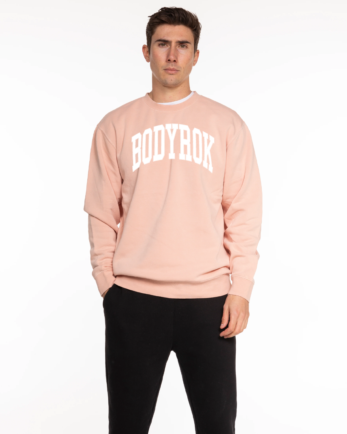 The Midweight Unisex Crewneck - Washed Rose - Varsity 2026 - Center Chest - Printed - White