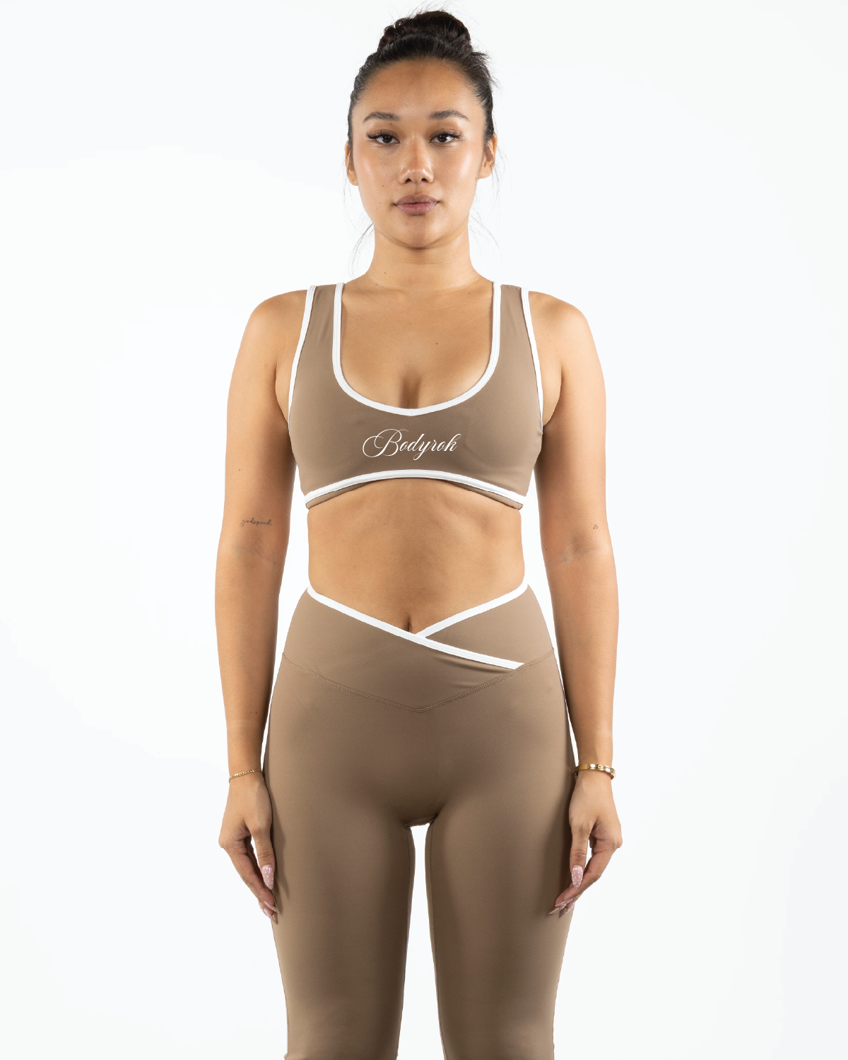 The Piped Bra - Brown - Summer 2026 - Center Chest Script - Printed - White