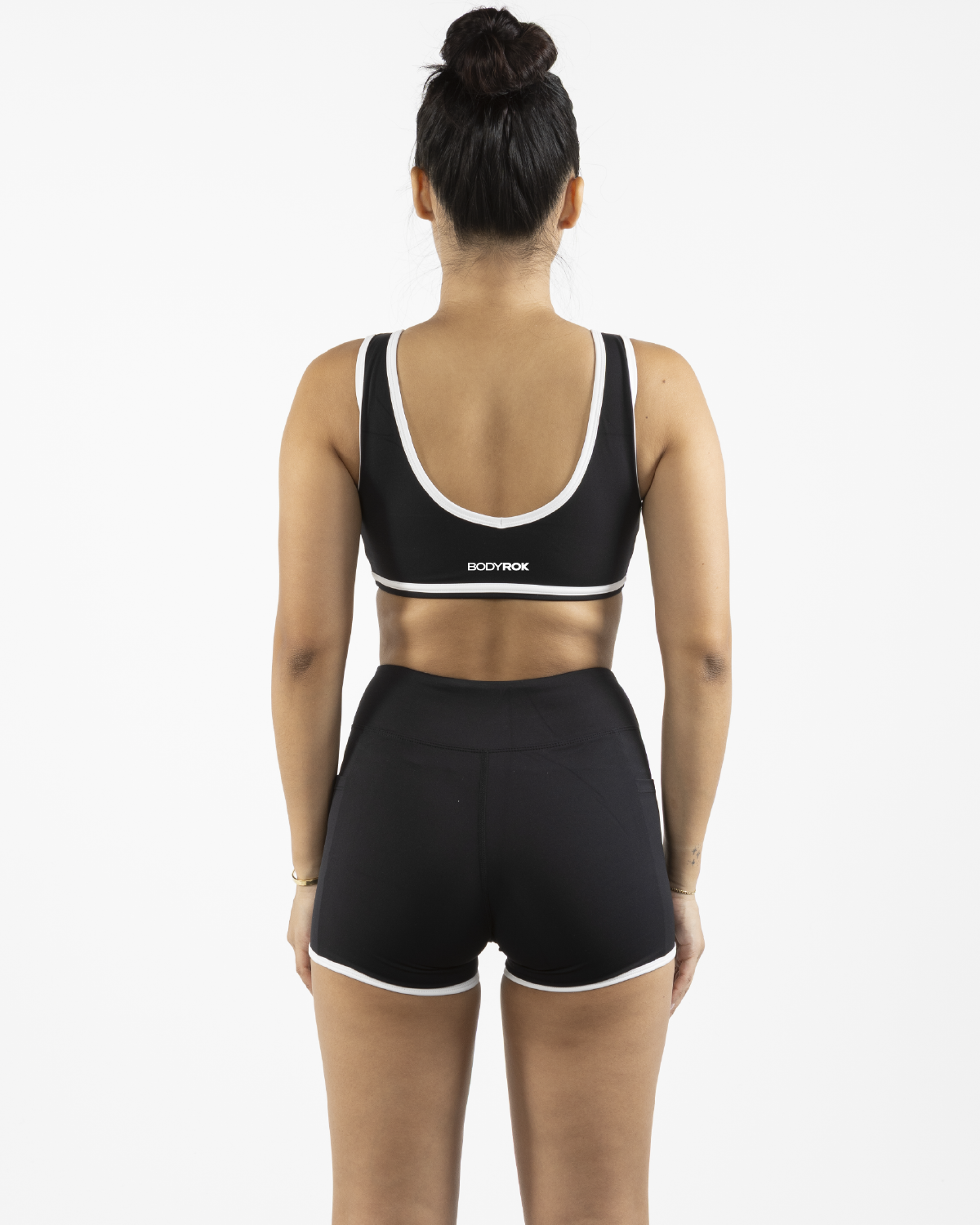 The Piped Bra - Black - Bodyrok Employee - Center Back - Printed - White